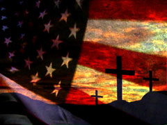 American Flag and Three Crosses