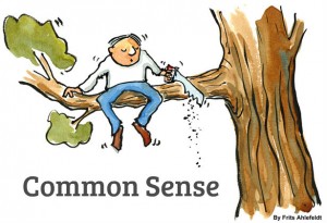 Common Sense - Man Out on a Limb Sawing - Public Domain Picture
